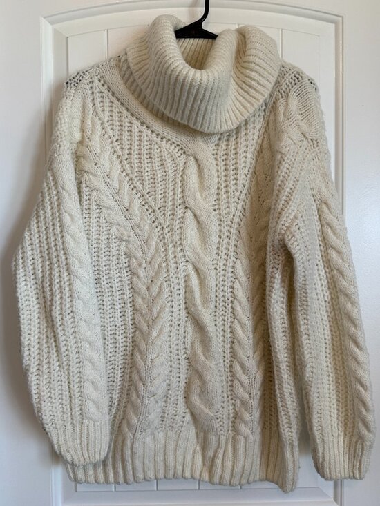 Sweaters - Soft cream sweater with a warm cowl neck and nice cable knit patterns.